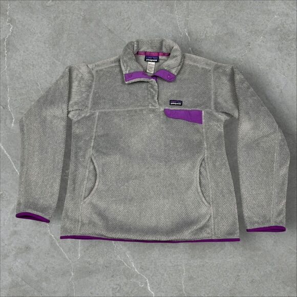 Grey Patagonia Fleece Lightweight Jacket w/ purple accents. 1/4 Button - Medium - Picture 1 of 6